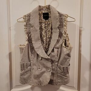 Vintage My Michelle Ruffled Vest with Belt, Taupe and White Stripes, Size L